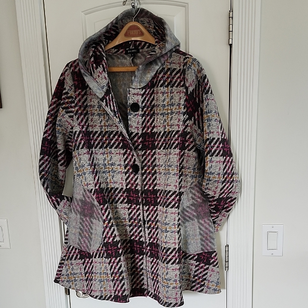 DAMEE Plaid Swing Coat with Hood